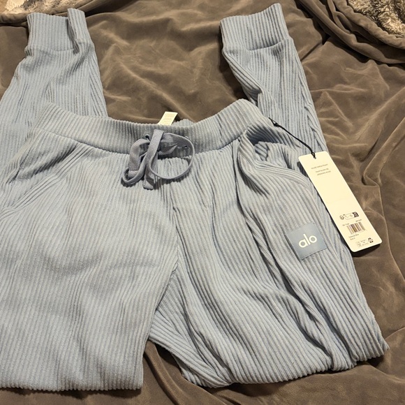 ALO Yoga Sky Blue Ribbed Joggers - Picture 3 of 4